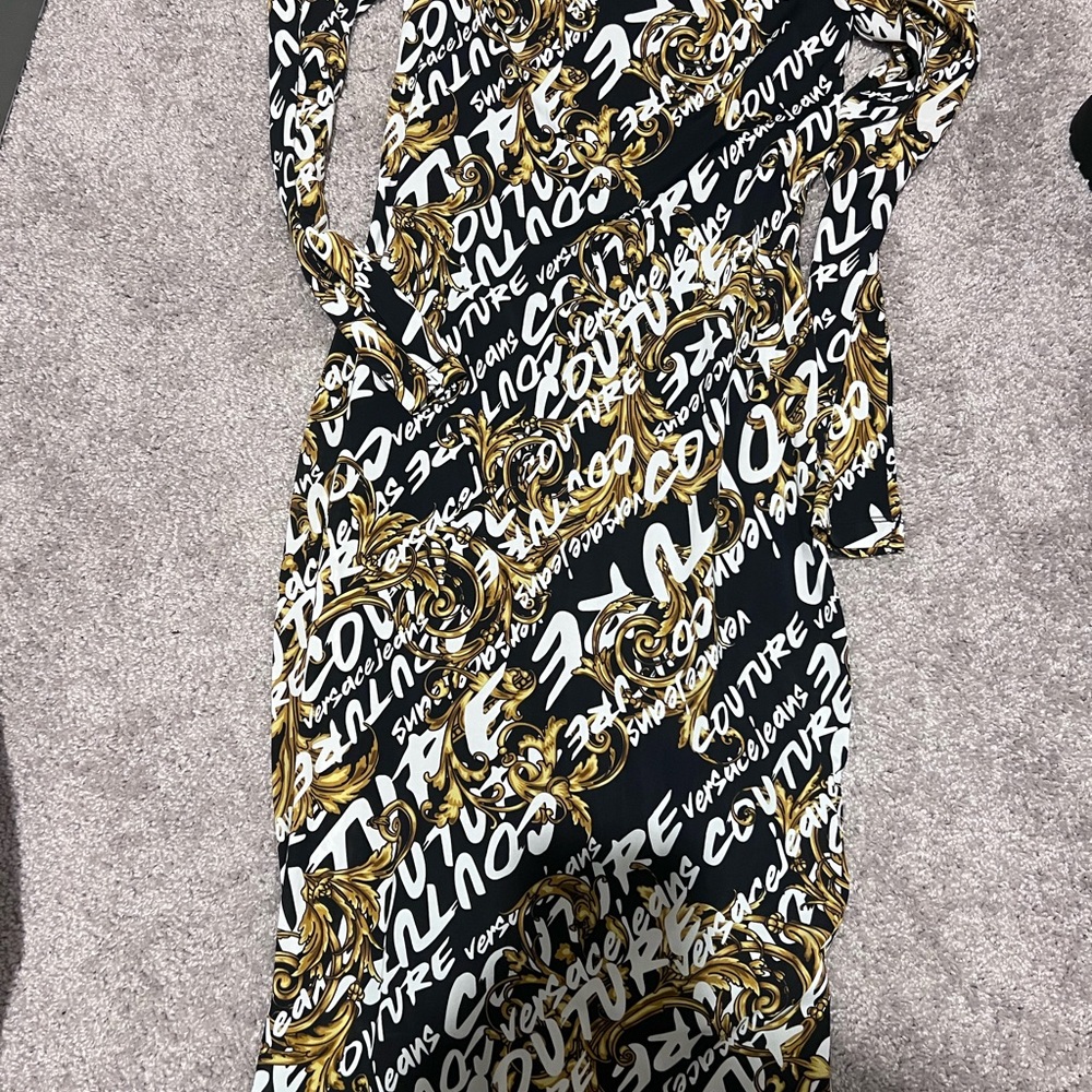 Versace Collection Black and Gold One Shoulder Dress